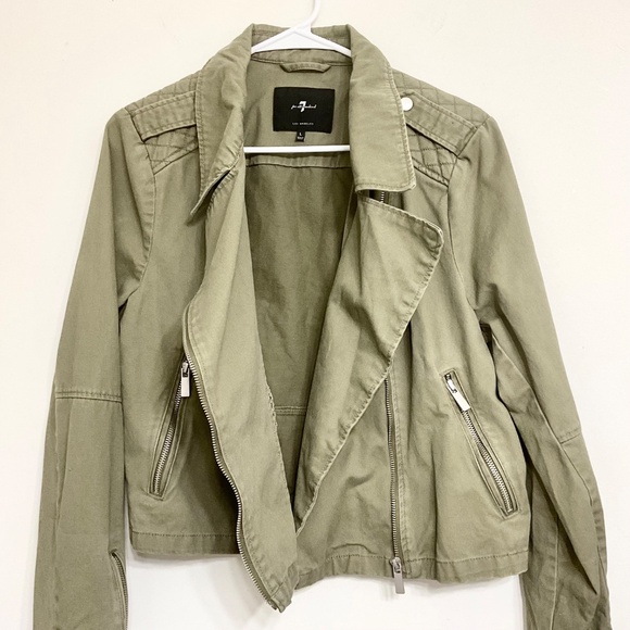 7 For All Mankind Women's Sz L Khaki Green Jacket 100% Cotton - Picture 4 of 12
